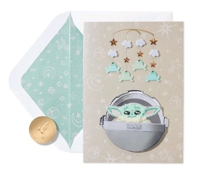 Papyrus Card Star Wars Mandalorian Baby Yoda New Baby Card - Image 1 of 4