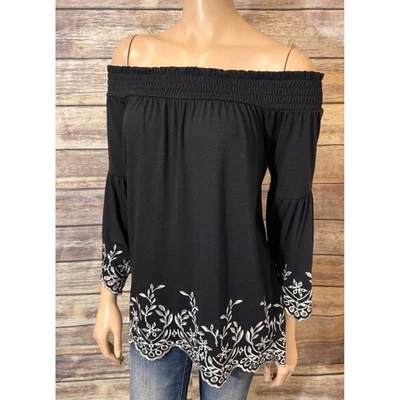 Top Casa Blanca Mercado Negro Hombro Descubierto Bordado Manga Campana M Mediano Foto 1 de 4