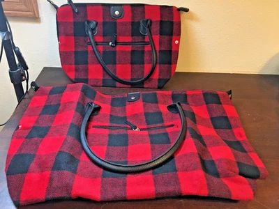 Juego de 2 Piezas, Cartera y Bolsa de Viaje Bolso de Mano, Franela a Cuadros, Nuevo Foto 1 de 4