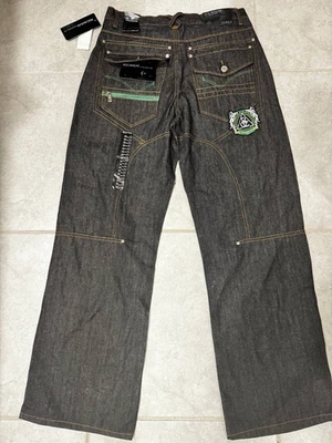 Винтажные джинсы ROCAWEAR - черный - размер 20/32" W - вышитый Y2K - редкая новый с Ярлыками - Изображение 1 из 4