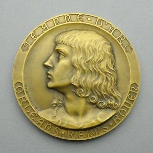 French, Antique Religious Large Medal. Saint Joan of Arc. Jeanne D'arc - Picture 1 of 9