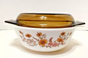 Vintage Pyrex England Wald Land Herbst Blumen Runde Backform mit Deckel 8"x3" - Bild 1 von 11