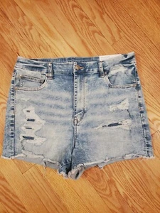 Womens NEW AE American Eagle Curvy Hi-Rise Shortie Denim Stretch Jean Shorts 14 - Picture 1 of 2