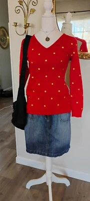 J.Crew Women's NWT Size Small Petite Wool Blend Sweater Red W/Gold Polka Dots  - Image 1 of 4