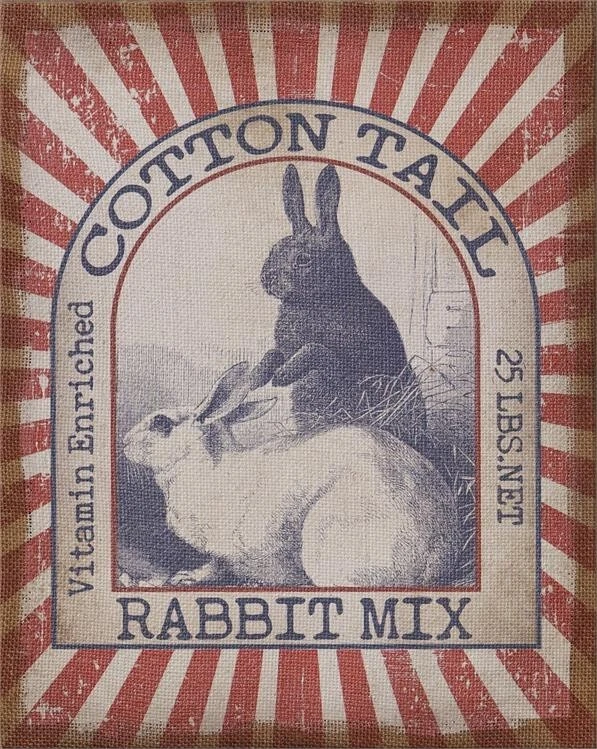 Bunny Rabbit Burlap Canvas Picture Print Rabbit Mix Primitive Farmhouse Country - Image 1 of 4