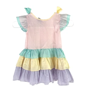 Vintage 90s Toddler Tunes Colorful Pastel Striped Ruffle Sleeve Dress 3T - Picture 1 of 3