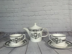 Grace Teaware Black & Gold Trim Gothic Skeleton Skull Teapot & Teacup Set - New! - Picture 1 of 8