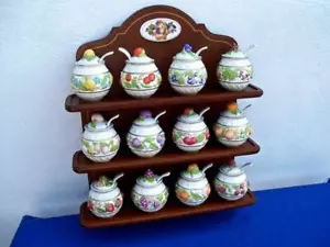 ( COMPLETE SET OF 12 ) FRANKLIN MINT LE CORDON BLEU CONDIMENT JARS WITH RACK - Picture 1 of 12