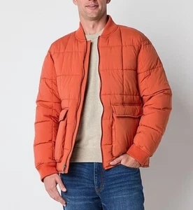 St. John's Bay Men's Water Resistant Midweight Puffer Jacket Mecca Orange Size L - Picture 1 of 3