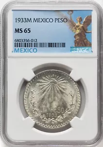 MEXICO 1933 M PESO - NGC MS65 - FANTASTIC LUSTER! - Picture 1 of 2
