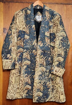 Abrigo Columpio Vintage Raw Basix Mujer Pequeño Patchwork Cuero Suelto Arte Boho Abierto Foto 1 de 4