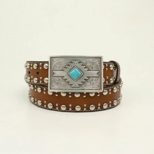 Southwest AZTEC Belt ~NOCONA~ Brown Leather Silver Turquoise COWGIRL N34108 20 - Picture 1 of 2