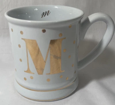 Pier 1 Imports Gold Foil Polka Dot Initial “M” Coffee Mug some damage - Image 1 of 4