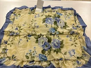 Pillow Sham New 27x21 Yellow Blue Floral Quilted One Sham Roses Ruffle Cottage - Picture 1 of 15