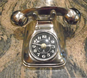 QUARTZ METAL TELEPHONE TABLE CLOCK - IN WORKING ORDER - Picture 1 of 6