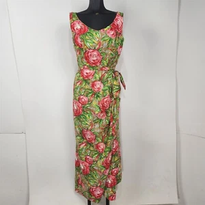 Vintage 1970er Tori Richard Honolulu grün & rosa Blumen Hawaii Maxi Wickelkleid - Bild 1 von 9