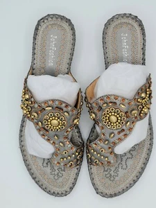 JOHN FASHION - Women's Slide On Bling Sandals - Unique Funky Heel - Size 10 - Picture 1 of 12