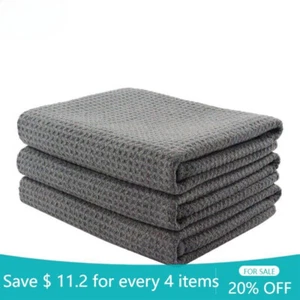 3 Pcs Large Waffle Weave Grey Thirsty Microfiber Drying Towel 16" x 24" - Picture 1 of 10