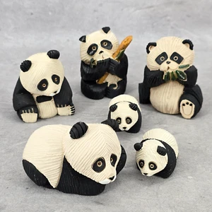 Vintage Artesania Rinconada Panda Bear Pottery Signed Figurines Set of 6 - Picture 1 of 22