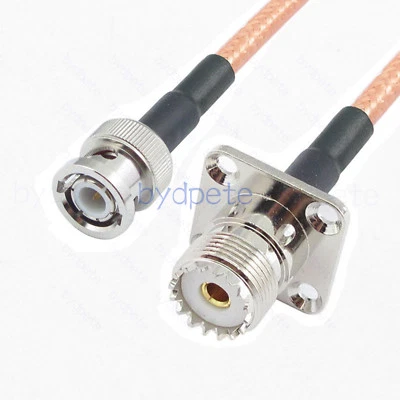 Cable coaxial de baja pérdida UHF hembra SO239 4 orificios panel a enchufe macho BNC RG142 Foto 1 de 4