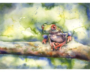 Frog colorful watercolor painting kids room decor fine art house (print) - Picture 1 of 13