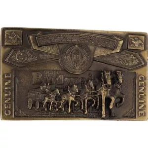 New Budweiser Clydesdales Beer Horse Western Cowboy Riding NOS Vtg Belt Buckle - Picture 1 of 5