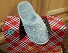 Silver Gray/Lurex Chenille Cable Knit  In/Outdoor Scuffs Slippers w/Faux Pearls