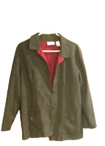 Alfred Dunner Women's Size 14 Green Faux Suede Jacket Red Lining Long Sleeve - Picture 1 of 6