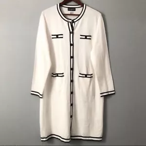 KARL LAGERFELD PARIS WEISS/SCHWARZ LONG STRICK CARDIGAN PULLOVER Gr. L - Neu mit Etikett - Bild 1 von 4