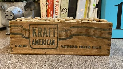 Vtg XL Wood Cheese Box Kraft American 100+ Large Weathered Clothespins Primitive - Image 1 of 4