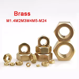 Solid Brass Hexagon Full Nuts Metric M1.4M1.6M2M2.5M3M4M5M6M8M10M12M14M16M18M20 - Picture 1 of 4