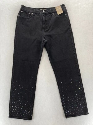Madewell 90s Straight Jeans Women's 32 Black Denim High Rise Stretch Studded Y2K - Image 1 of 4