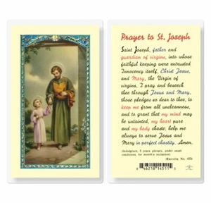 St. Saint Joseph with Prayer to St. Joseph - Laminated Holy Card E24-629 - Picture 1 of 4