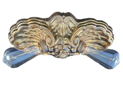 Antique Art Deco brass 2 Light flush mount fixture - Image 1 of 4