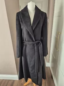 Peruvian Connection By Beatriz Cando Patino Black Suri Alpaca &lambswool Coat 12 - Picture 1 of 12
