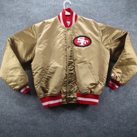 VTG 90s NFL SAN FRANCISCO 49ERS STARTER GOLD SATIN SNAP JACKET ADULT SZ L Bomber Cover