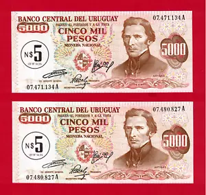 URUGUAY 5000 PESOS 1975 NEW 5 Black Round Overprint Not Dated Suffix "A" (P-57a) - Picture 1 of 2