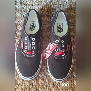 nwt Vans Boy/Girl's Authentic Sketch Sidewall Black/Red Skate Shoes - Size 13 - Picture 1 of 8