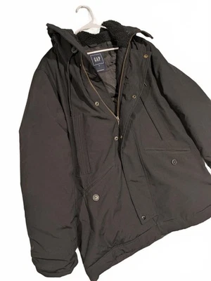 GAP Black PrimaLoft Hooded Winter Jacket Coat Warm Insulated Parka Mens Large - Image 1 of 4