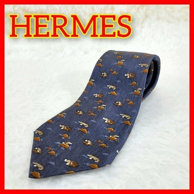 HERMES шелк шеи галстук родинка животных узор серый отличный подарок - Изображение 1 из 4
