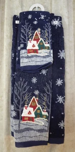 Home Decor Winter Towel Bath Set 3Pcs Hand Towel Wash Cloth Blue Night Snow NEW - Picture 1 of 2