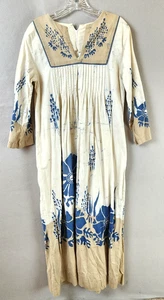 Abito Ramona Rull Prairie piccolo cotone panna blu floreale manica lunga plissettato - Foto 1 di 9