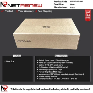 NEU Cisco Meraki MS130-8P-HW 8-Port Gigabit Switch | Cloud Managed - Bild 1 von 1
