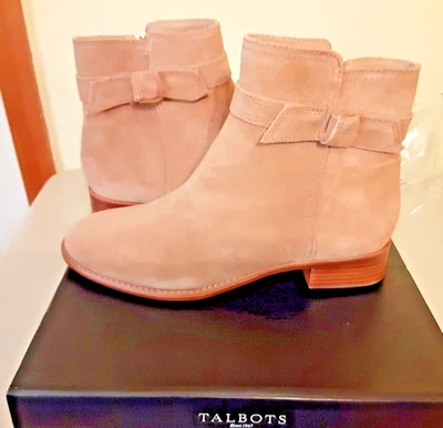 Botas de tornozelo Talbots Tish camurça marrom nova na caixa com detalhe de gravata borboleta embrulhada tamanho 8M $165 - Imagem 1 de 4