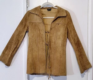 Chaqueta Retro SELLO HÚMEDO Cuero Gamuza Hippie Festival Boho Frontera Cuero de Vaca Talla S - Imagen 1 de 22