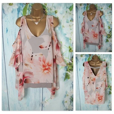 Wallis Womens Floaty Layered Floral Kimono Top Size L 16/18 Asymmetric Occasion - Image 1 of 4