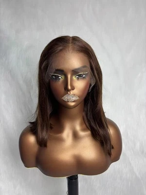 Perucas BOB retas de renda 14 polegadas cor marrom 13X6 HD - Imagem 1 de 4