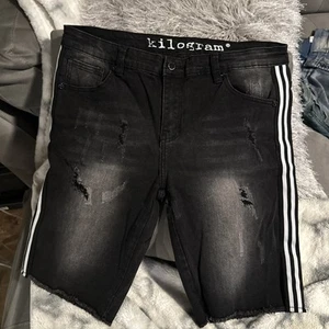 Kilogram Shorts Herren 36 Schwarz Jeans Denim Cut Off Biker Distressed Stretch - Bild 1 von 4