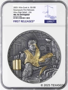 2025 Cook Islands $100 Steampunk Science Lab 1Kg Silver NGC MS70 First Release - Picture 1 of 2
