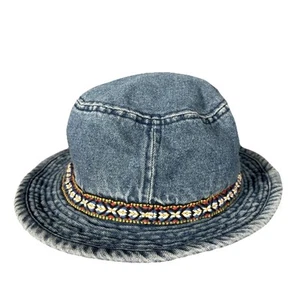 Cappello secchiello denim donna ricamato western bohemien festival fiore bambino boho - Foto 1 di 8
